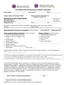 authorization for release of medical records release from mn eye 1