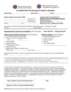 authorization for release of medical records release to mn eye 2 medical records authorization